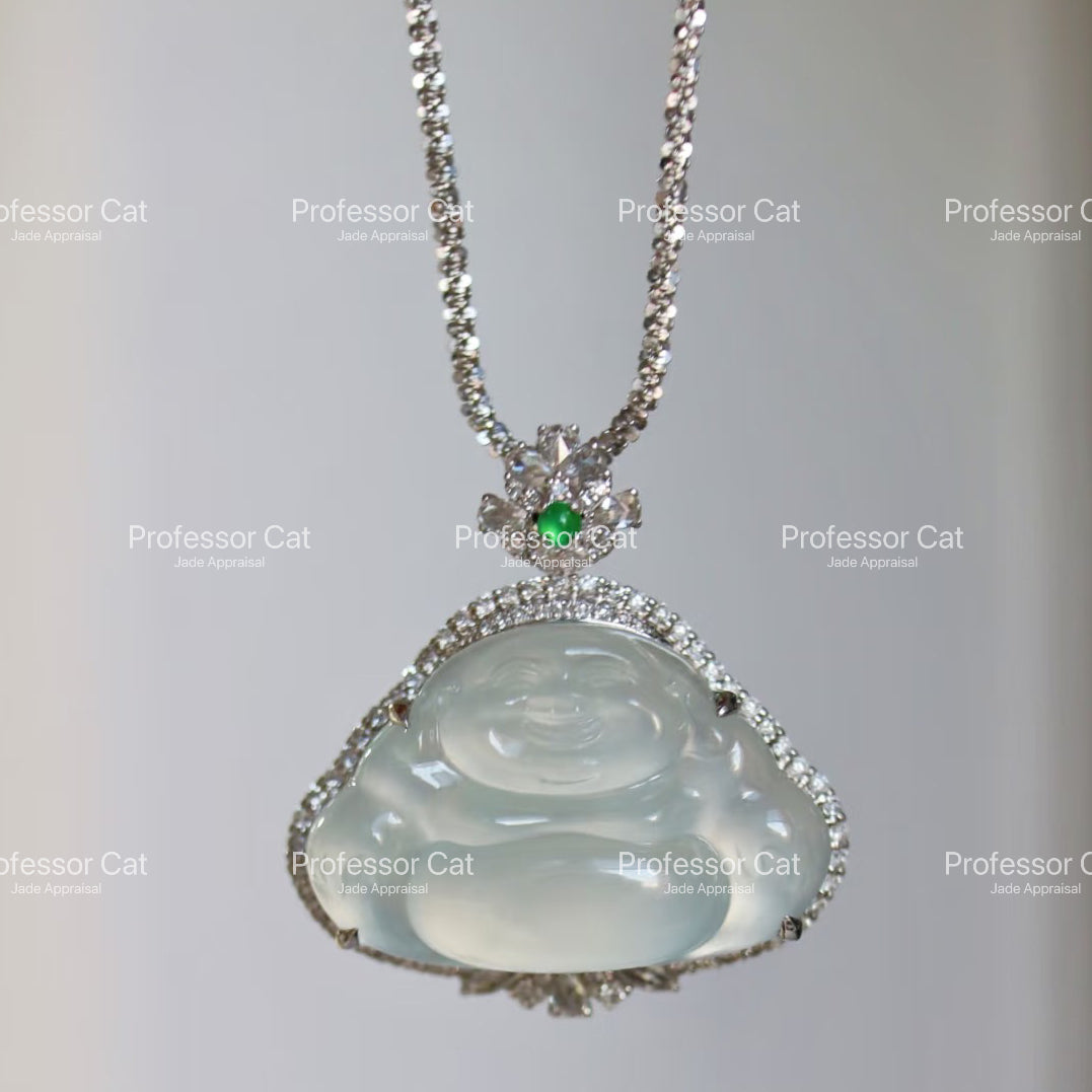 PROFCATJADE Natural Ice Jadeite Buddha Pendant