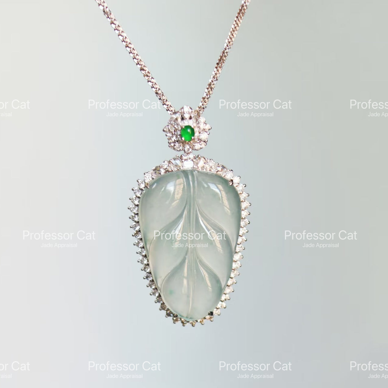 PROFCATJADE Natural Ice Jadeite Leaf Pendant